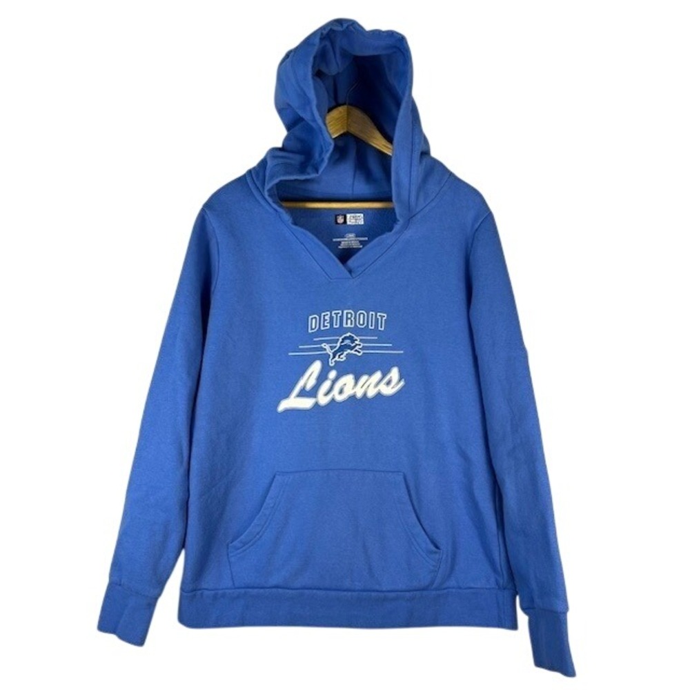 Detroit‎ Lions Women's Blue V Neck Hoodie Sweatshirt NFL Team Apparel Size LG